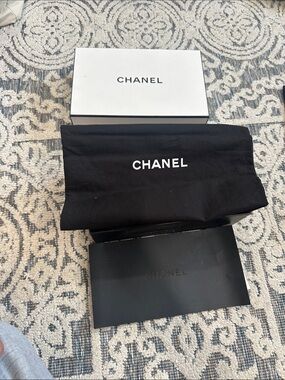 CHANEL Black Dust Bag with White Logo and Branded Boxes